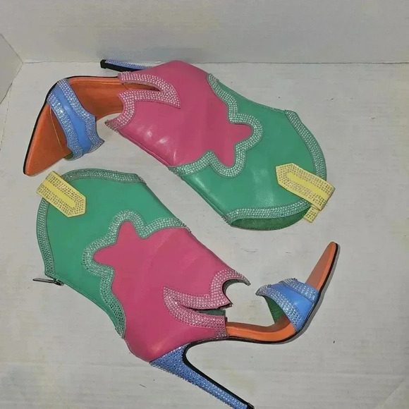 Cape Robin Nayaye Western Style Rhinestone Coated Multi Colored Cutout Heels 5.5 - Picture 2 of 11